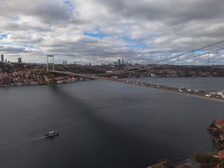Aerial view of Fatih Sultan Mehmet Bridge and cityscape of Istanbul view from Otagtepe