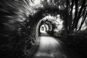 Mysterious underground tunnel with a spiraling design illuminated by soft blue and orange lighting inviting exploration and discovery