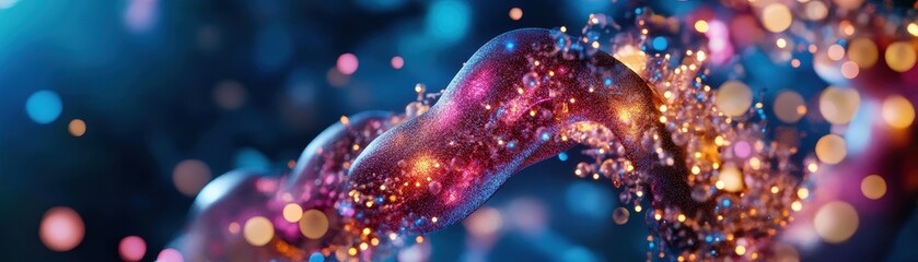 Vibrant illustration of abstract bridges glowing with radiant colors against a dynamic urban skyline backdrop.