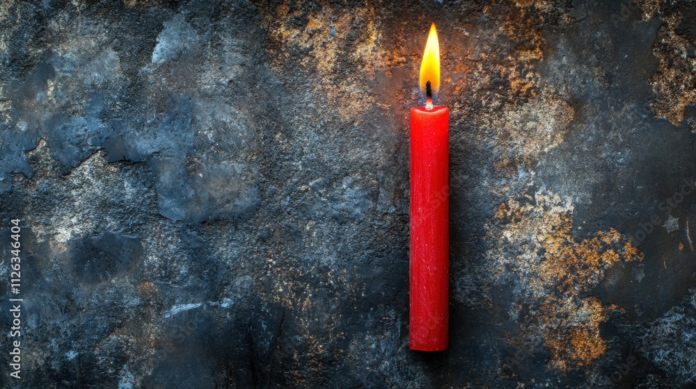 Aufkleber warm red candle illuminates a rustic surface in gentle flickering light, creating a serene and tranq