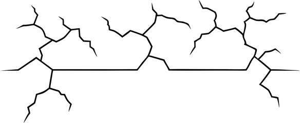 Dry cracked ground Surface crack sharp soil Broken Wall glass effect black and white vector silhouette 
