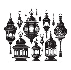 Lantern set silhouette vector illustration