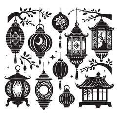 Lantern set silhouette vector illustration
