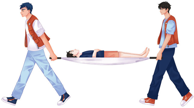 Red Cross Volunteers Carrying a Stretcher with a Patient Illustration