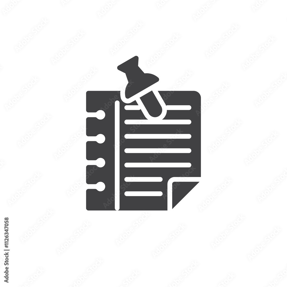 Poster note paper and push pin vector icon