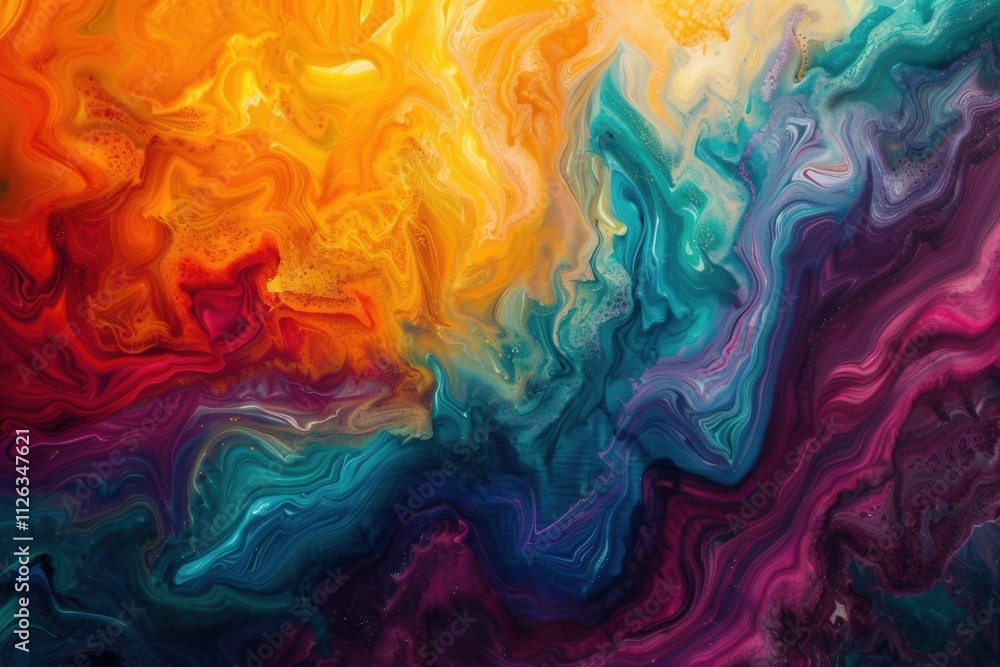 Poster colorful abstract art piece showcasing vibrant swirls and patterns in a spectrum of hues, evoking a 