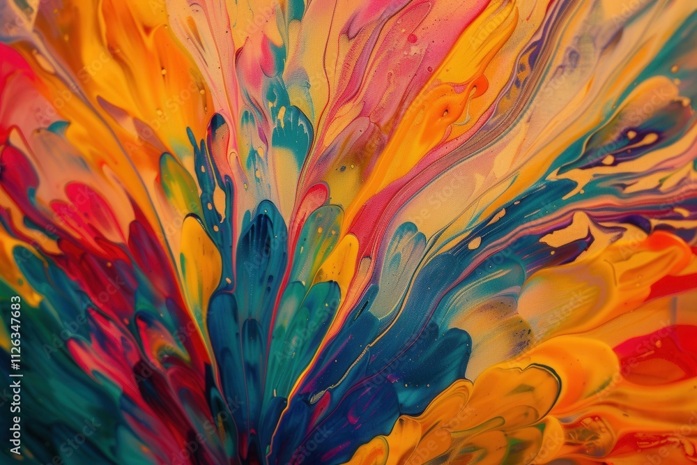 Poster colorful abstract art piece showcasing vibrant swirls and patterns in a spectrum of hues, evoking a 