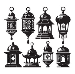Lantern set silhouette vector illustration