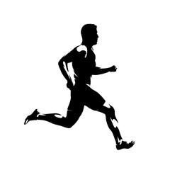 Run, running man, isolated vector silhouette, side view. Ink drawing. Runner
