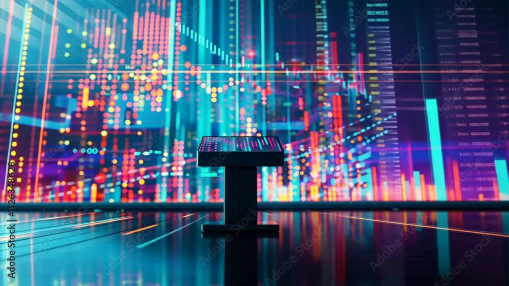 Poster futuristic data visualization technology colorful digital display and modern graphs showcasing advan