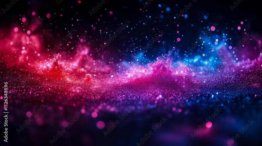 Poster swirls of vibrant colors and glowing particles create a captivating display of light and texture aga