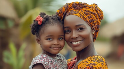 Smiles shared between mother and daughter, showcasing love and connection in a vibrant cultural setting