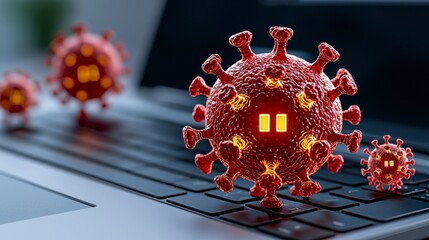 Impact of covid-19 virus on technology digital environment 3d visualization computer keyboard scientific concept