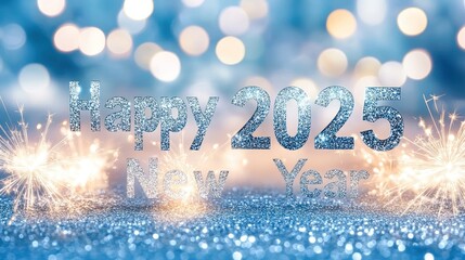 Happy 2025 New Year Glitter Sparkler Celebration