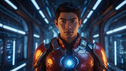 Obraz premium Futuristic Asian Man in Advanced Armor