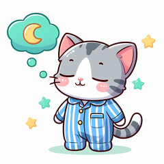 Adorable Cartoon Sleeping kitten in Cozy striped Pajamas