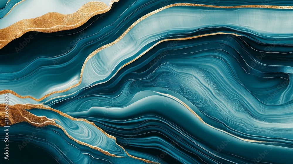 Poster abstract digital art close-up of rock with blue gradient background, featuring wave-like pattern wit