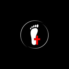 Podiatry icon.  Foot care icon design isolated on black background.