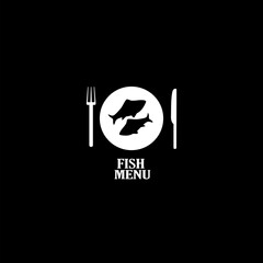 Fish & food restaurant menu icon isolated on black background.