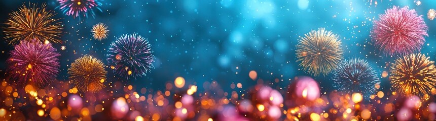 Fototapeta premium Dazzling fireworks and sparkling lights creating a festive celebration atmosphere against a vibrant night sky Generative AI