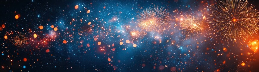 Obraz premium Dazzling fireworks and sparkling lights creating a festive celebration atmosphere against a vibrant night sky Generative AI