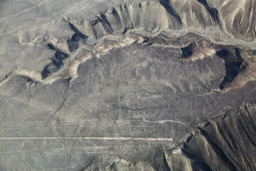 Aerial view of Nazca Lines - Hummingbird geoglyph, Peru.