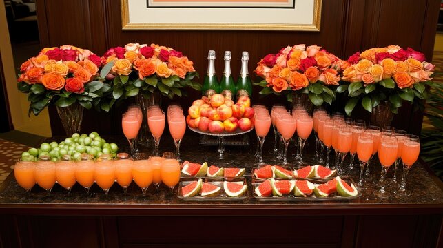 A beautifully arranged office celebration table with an abundance of food and drink, celebrating Employee Appreciation Day in a vibrant setting. - Powered by Adobe