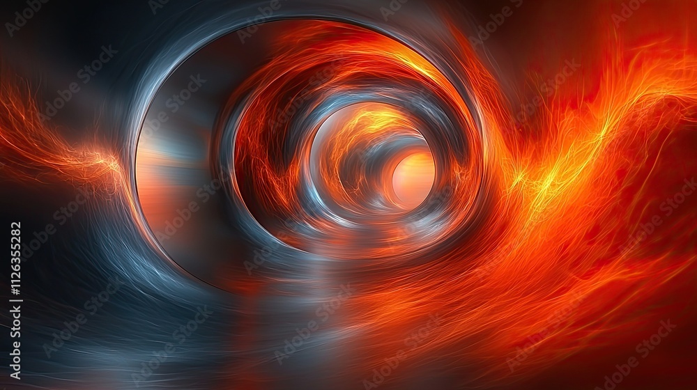 Poster dynamic swirl of red and blue light creating a mesmerizing tunnel effect in a digital art piece