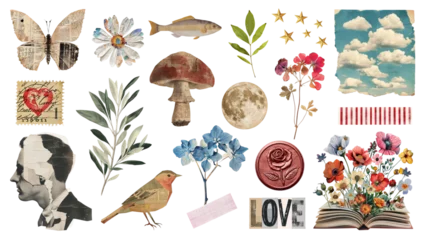 Fotobehang PNG vintage ephemera scrapbook collage  design element set, transparent background © Rawpixel.com
