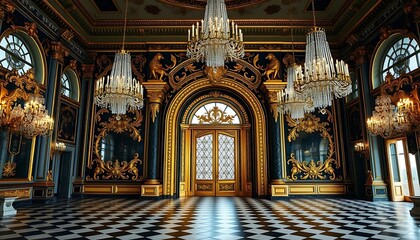 Obraz premium Grand Baroque Hall with Crystal Chandeliers