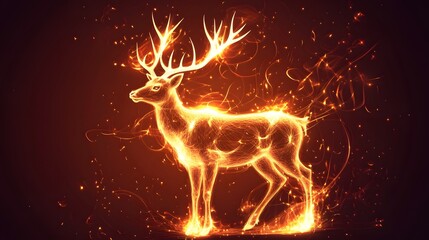 A majestic white deer with perfect antlers, and beautiful fire effects