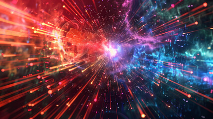 Fototapeta premium Colorful Cosmic Nebula With Vibrant Energy and Light Trails in Space