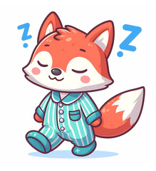 Adorable Cartoon Sleeping fox in Cozy striped Pajamas