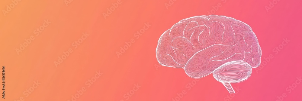 Fototapete a detailed doodle of a human brain in thin white lines rests on a vibrant gradient background, provi