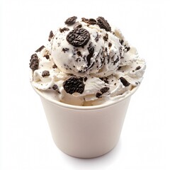 Cookies and Cream Frozen Yogurt in White Cup with Chocolate CookiesTopping