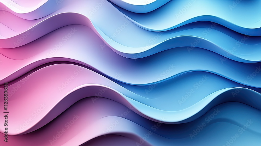 Poster colorful wavy patterns create an abstract design in shades of pink and blue with smooth gradients