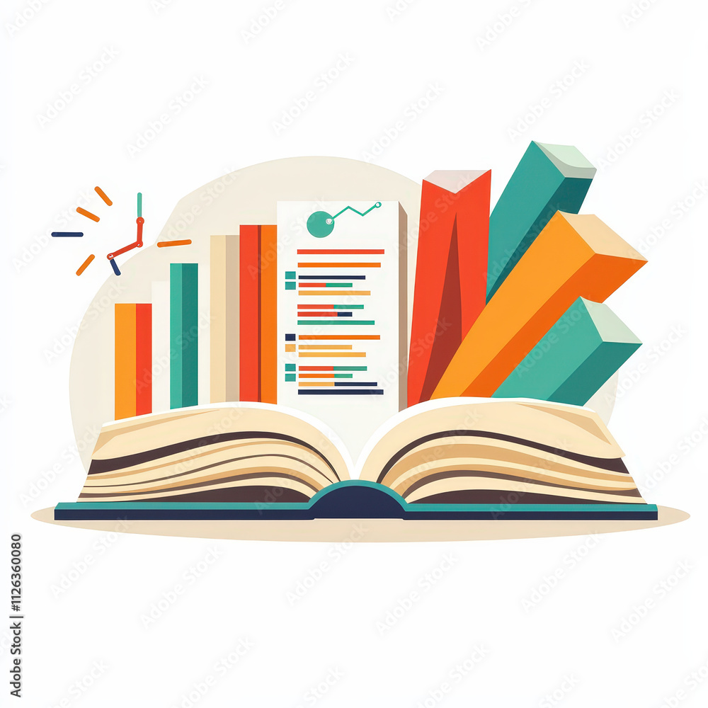 Aufkleber open book with colorful graphs and charts, representing data analysis and research. this captures es