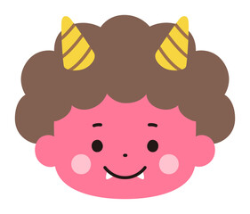 かわいい赤鬼の顔のベクターイラスト。節分、角