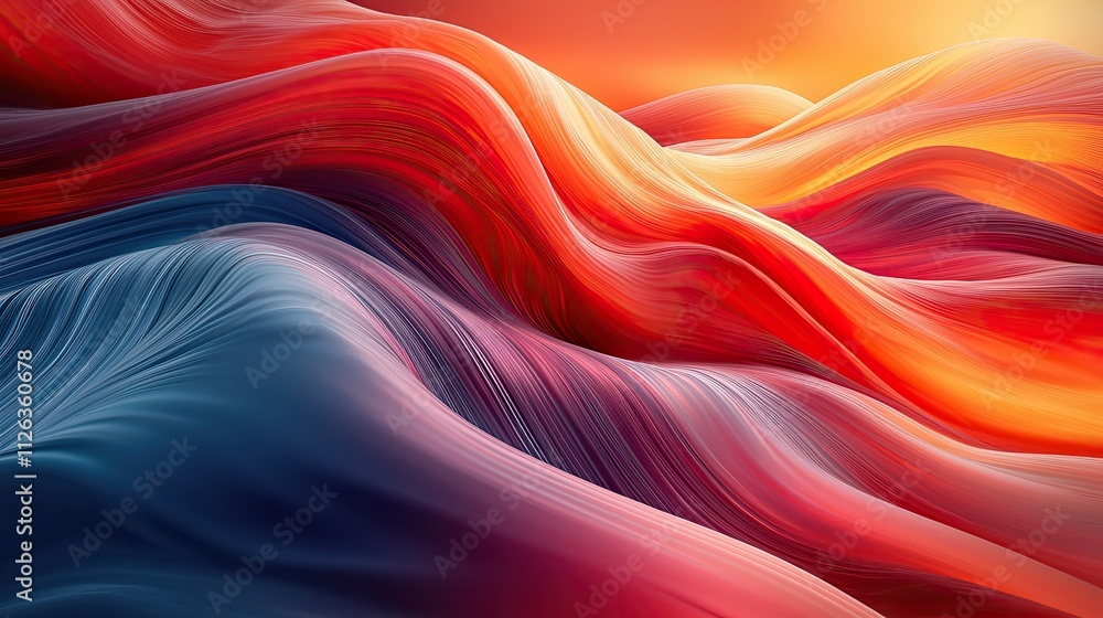 Poster abstract waves of color flow across a textured landscape at sunset creating vibrant hues and visual 