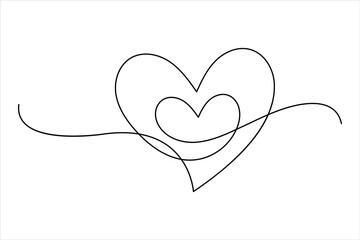 Continuous one line drawing of heart valentine's day love isolated hand drawn vector illustration

