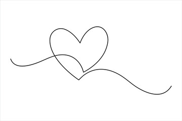 Continuous one line drawing of heart valentine's day love isolated hand drawn vector illustration

