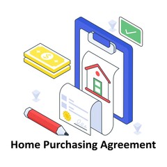 Home Purchasing Agreement isometric Colored illustration. EPS File stock illustration