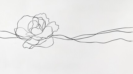 A single black line sketch of a rose, showcasing its beauty with elegant simplicity on a clean white background.