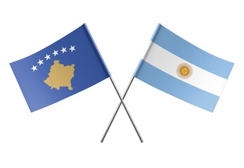  Crossed Argentina and Kosovo flags. Official colors. Correct proportion. Poster design. Digital...