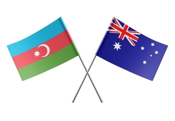  Crossed Australia and Azerbaijan flags. Official colors. Correct proportion. Poster design. Digital Image.