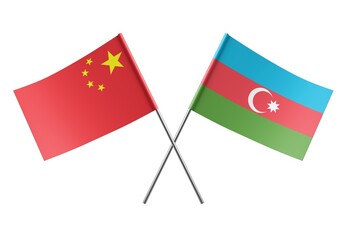  Crossed Azerbaijan and China flags. Official colors. Correct proportion. Poster design. Digital Image.