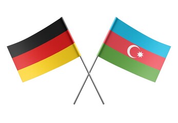  Crossed Azerbaijan and Germany flags. Official colors. Correct proportion. Poster design. Digital Image.