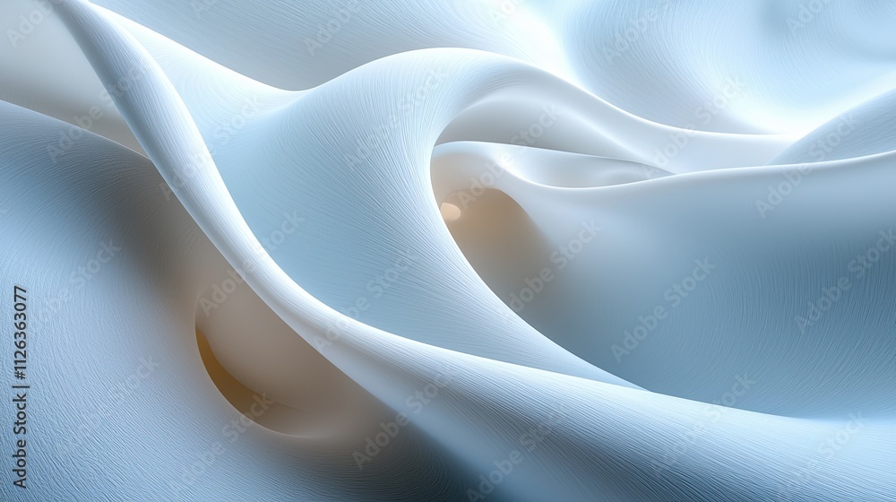 Poster soft white fabric draping gracefully with gentle curves and smooth texture in soft lighting