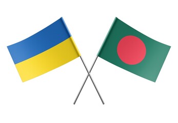 Crossed Bangladesh and Ukraine flags. Official colors. Correct proportion. Poster design. Digital Image.