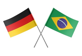  Crossed Brazil and Germany flags. Official colors. Correct proportion. Poster design. Digital Image.